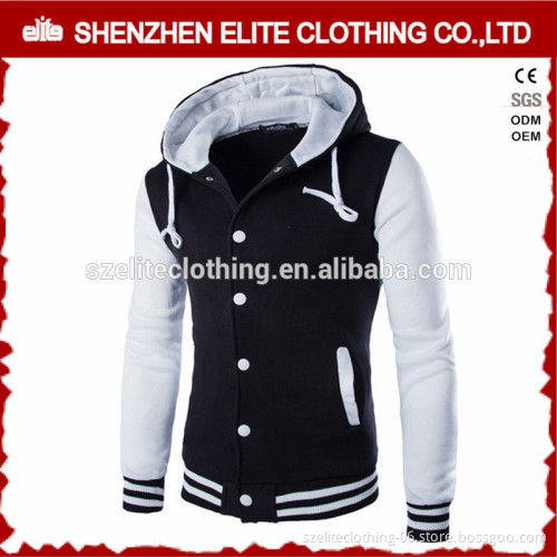 mens cheap wool hooded baseball jacket leather sleeves